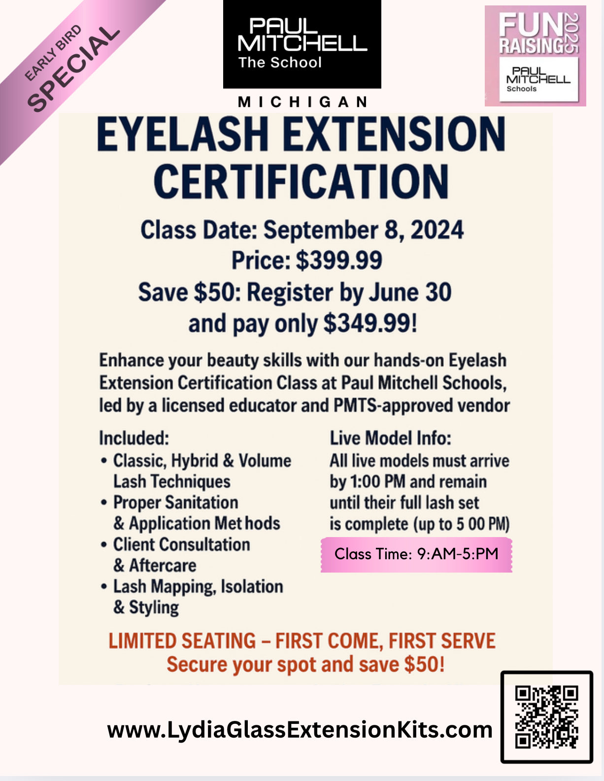 Eyelash extension group class and kit-9:AM-5:PM Michigan September 8th!