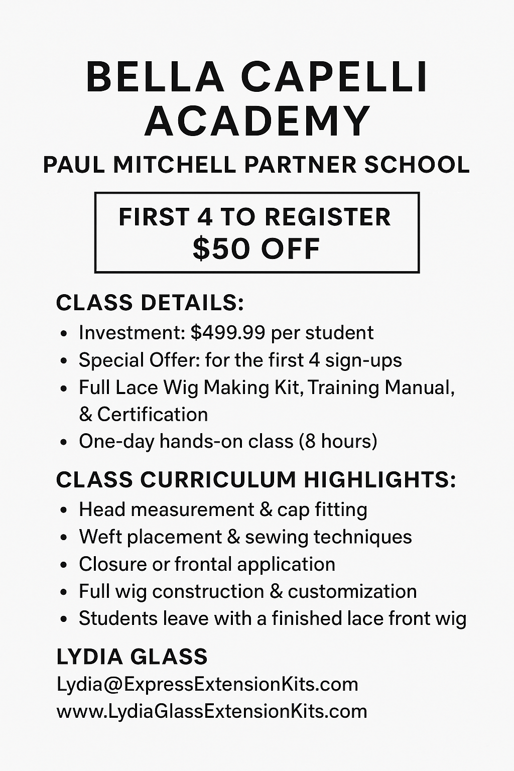 BELLA CAPELLI
ACADEMY
PAUL MITCHELL PARTNER SCHOOL