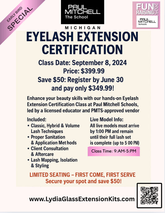 Eyelash extension group class and kit-9:AM-5:PM Michigan September 8th!