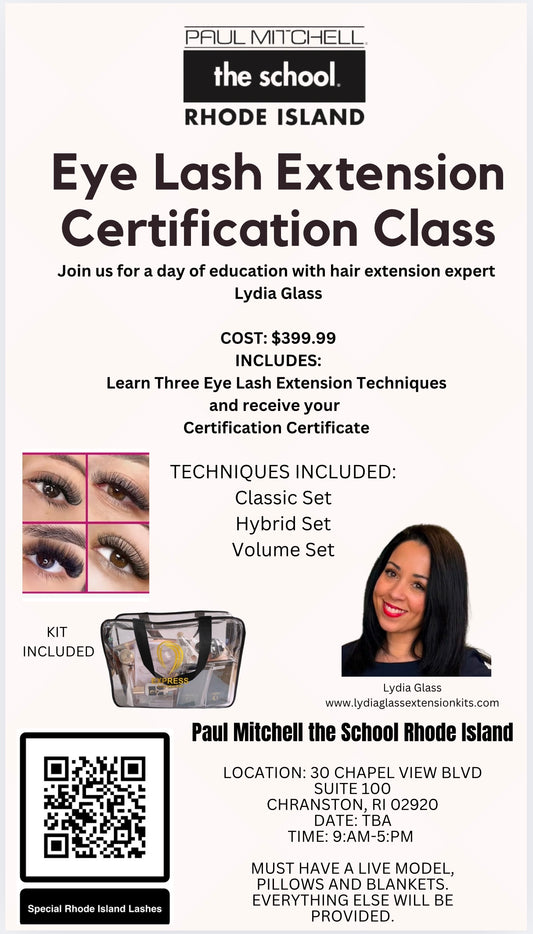 Rhode Island: Eyelash extension group class and kit- Class date: TBA from 9:AM-5:PM